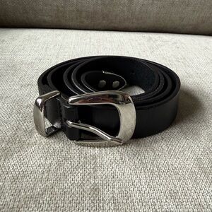 Madewell Black Leather Belt with Silver Buckle